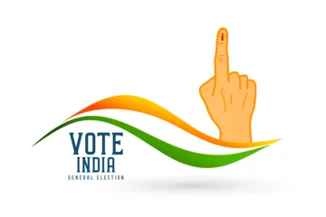 Fotobehang vote india election banner with voters finger and wavy indian flag © starlineart
