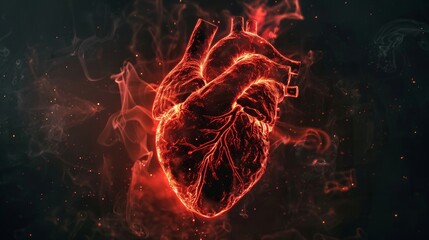 Red digital pulse line on abstract human heart shape, black background   health, cardiology concept.