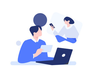 Flat vector illustration of business people operating work scene
