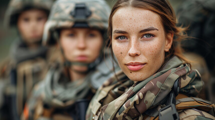 Fototapeta premium Women in armed forces. Military ladies portraits.