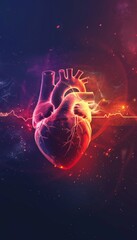Red digital pulse on heart shape, black backgroundhealth, cardiology, cardiovascular concept.