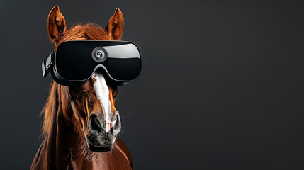 horse with vision virtual reality sunglass solid background