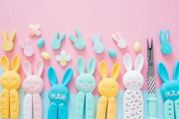 Easter Crafting Essentials: An Assortment of Bunny-Shaped Paper Punches on a Soft Pastel Canvas