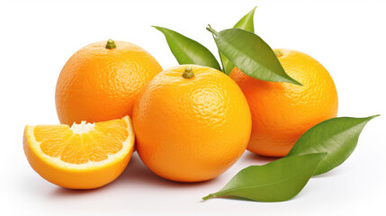 Fresh ripe Mandarin orange fruit with leaves isolated on white background 