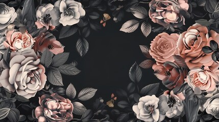 Floral seamless garland with red, pink, and white rose flowers and green leaves ,generative ai,