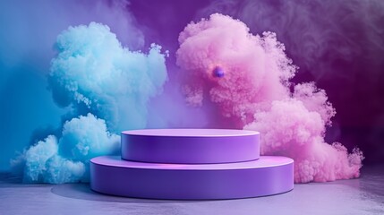 Minimalist purple cloud background 3d product display podium stand with dreamy pastel scene