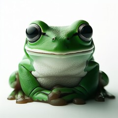Green frog on white background closeup