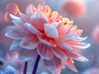 a digital photo of cinematic realism dahlia flower , Muted glow opal white color margarite, iridescent opalescent colours, dark background