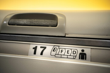 Seat number at airplane. Aisle seat