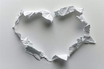 Light shines through a heart-shaped hole in a piece of white paper, leaving a ragged edge