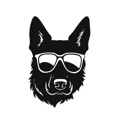 German shepherd dog black and white vector illustrations silhouette set isolated on white background