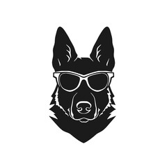 German shepherd dog black and white vector illustrations silhouette set isolated on white background