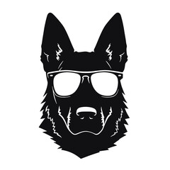 German shepherd dog black and white vector illustrations silhouette set isolated on white background