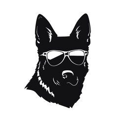 German shepherd dog black and white vector illustrations silhouette set isolated on white background