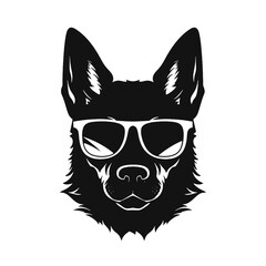 German shepherd dog black and white vector illustrations silhouette set isolated on white background