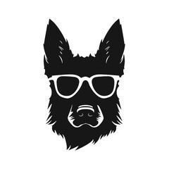 German shepherd dog black and white vector illustrations silhouette set isolated on white background