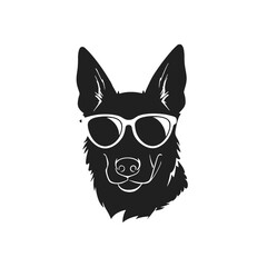 German shepherd dog black and white vector illustrations silhouette set isolated on white background