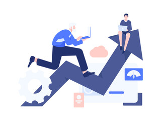 Flat vector illustration of business people operating work scene
