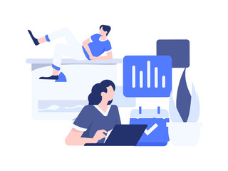 Flat vector illustration of business people operating work scene
