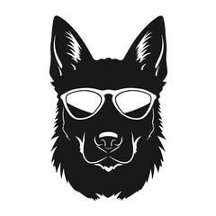 German shepherd Face, Silhouettes Dog Face SVG, black and white German shepherd vector