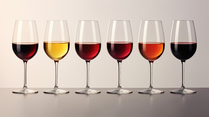 A set of wine glasses neatly arranged with various wines isolated on a white background created with Generative AI Technology