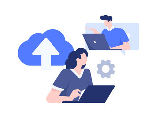 Flat vector illustration of business people operating work scene
