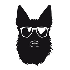 German Shepherd Dog Puppy Portrait. German shepherd  Vector isolated illustration in black color on white background. Aggressive German shepherd dog breed pet.