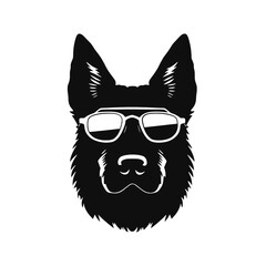 German Shepherd Dog Puppy Portrait. German shepherd  Vector isolated illustration in black color on white background. Aggressive German shepherd dog breed pet.
