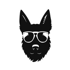 German Shepherd Dog Puppy Portrait. German shepherd  Vector isolated illustration in black color on white background. Aggressive German shepherd dog breed pet.