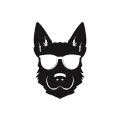 German Shepherd Dog Puppy Portrait. German shepherd  Vector isolated illustration in black color on white background. Aggressive German shepherd dog breed pet.