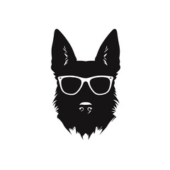 German Shepherd Dog Puppy Portrait. German shepherd  Vector isolated illustration in black color on white background. Aggressive German shepherd dog breed pet.