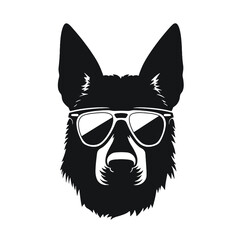 German Shepherd Dog Puppy Portrait. German shepherd  Vector isolated illustration in black color on white background. Aggressive German shepherd dog breed pet.