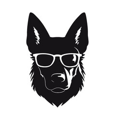 German Shepherd Dog Puppy Portrait. German shepherd  Vector isolated illustration in black color on white background. Aggressive German shepherd dog breed pet.
