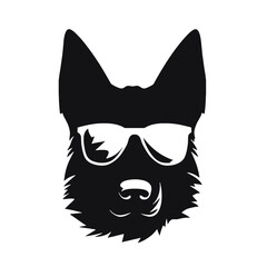 German Shepherd Dog Puppy Portrait. German shepherd  Vector isolated illustration in black color on white background. Aggressive German shepherd dog breed pet.