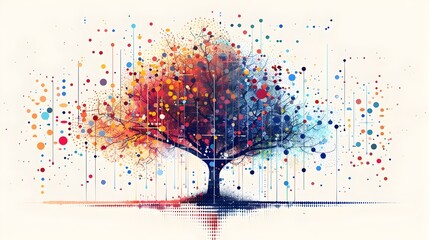 Abstract Colorful Dots Tree in Technological Art Style