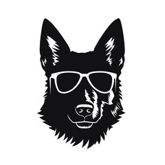 German Shepherd Dog Puppy Portrait. German shepherd  Vector isolated illustration in black color on white background. Aggressive German shepherd dog breed pet.