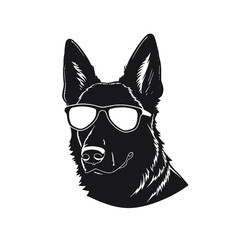 German Shepherd Dog Puppy Portrait. German shepherd  Vector isolated illustration in black color on white background. Aggressive German shepherd dog breed pet.