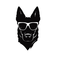 German Shepherd Dog Puppy Portrait. German shepherd  Vector isolated illustration in black color on white background. Aggressive German shepherd dog breed pet.
