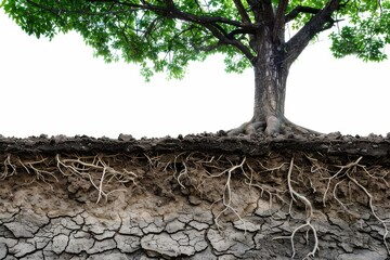 weathered tree, its roots wrestling with the unforgiving ground, perseveres through the elements