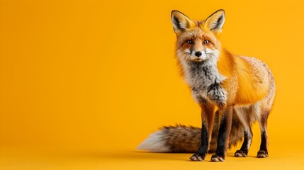 Red Fox Standing Alone on a Bright Orange Background