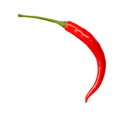 Top view of curved red chili pepper isolated with clipping path in png file format