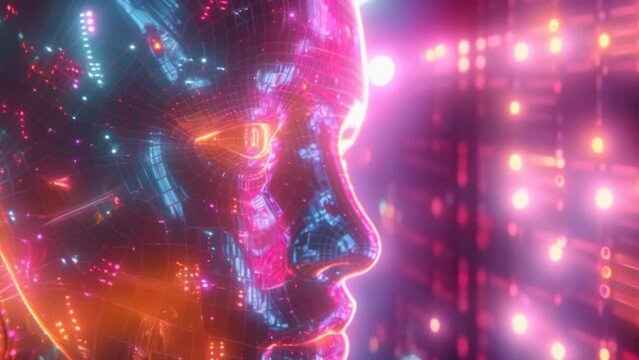 3D rendering of droid robot AI research. and cyborg development for people's future Digital data mining design