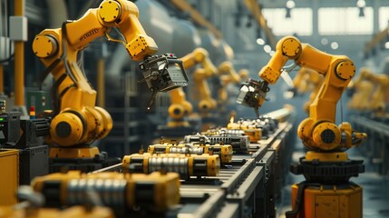 a robotic production line in a factory highly realistic
