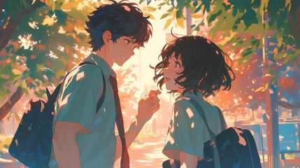 Fotobehang young anime boy and girl couple on a date © Adja Atmaja