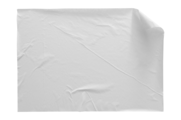 crumpled white paper texture , wrinkled poster template ,blank glued creased paper sheet mockup. white poster mockup on wall. empty paper mockup png, clipping path.