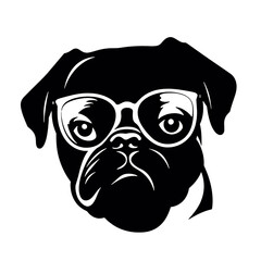 Pug dog face isolated on a white background, Vector, Illustration.