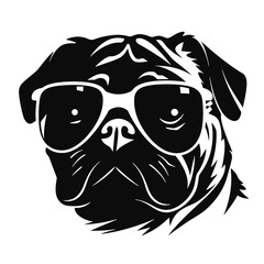 cute funny pug wearing sunglasses illustration, cool pug sketch