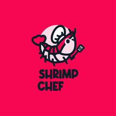 Vector Logo Illustration Shrimp Chef Mascot Cartoon Style.