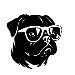 cute funny pug wearing sunglasses illustration, cool pug sketch