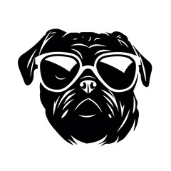 cute funny pug wearing sunglasses illustration, cool pug sketch